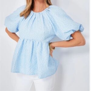 TUCKERNUCK HYACINTH HOUSE Julia Jacquard Blouse Powder Blue Sz L NEW